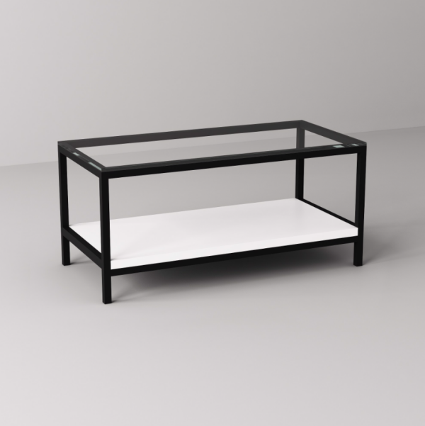 BÀN SOFA KÍNH GỖ CHÂN ĐEN