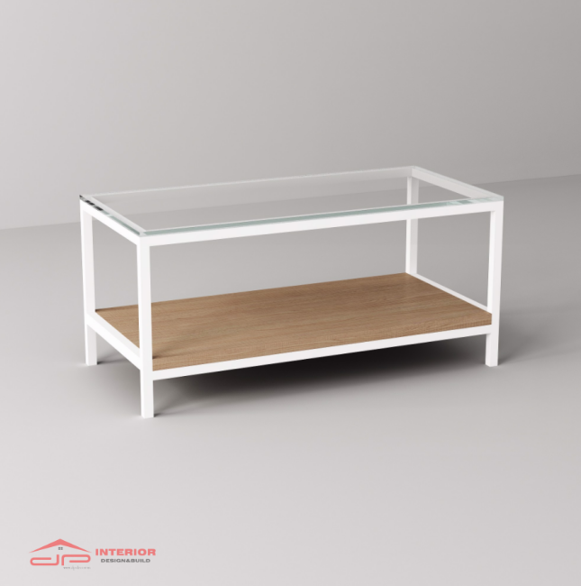 Bàn Sofa Kính Gỗ Chân Trắng