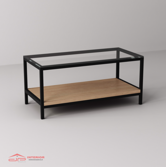 Bàn Sofa Kính Gỗ Chân Đen